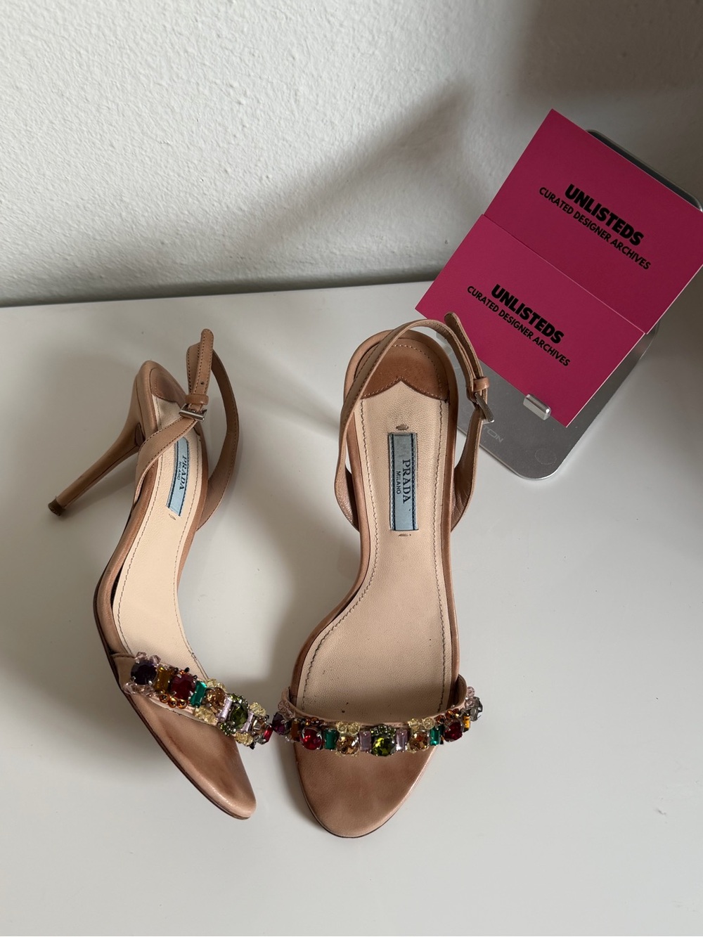 Vintage Prada Jeweled Satin Slingback Heels Size 36 - Picture 15 of 16
